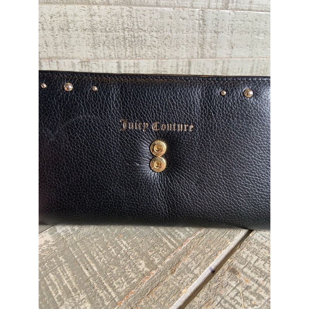 Juicy Couture Black Leather Wallet with Rose Gold Hardware Vintage Y2K Tri-Fold - Picture 5 of 7